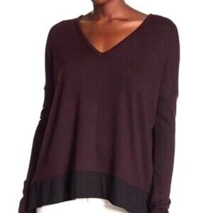 Rag & Bone Women's M Burgundy Double V-Neck Long Sleeve Knit Top Blouse Casual